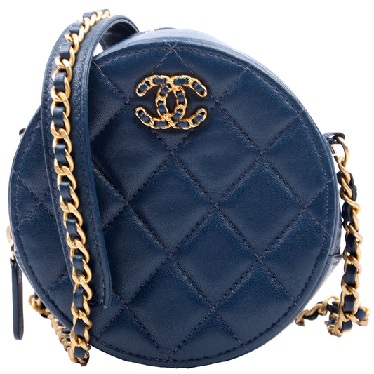 Chanel Infinity Round Quilted Lambskin 28M Blue Clutch Bag