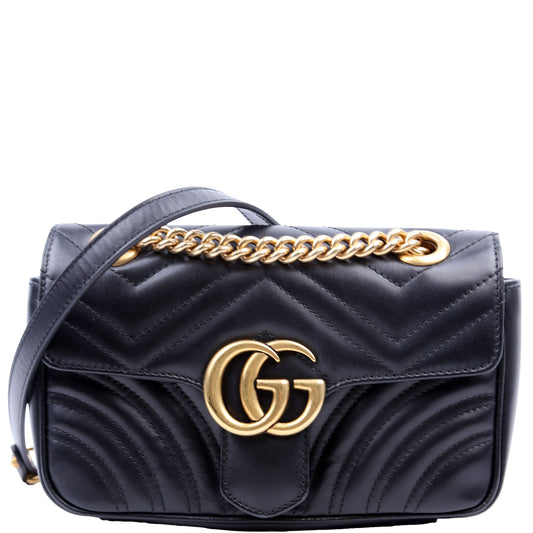 Gucci Marmont Leather Black Mini Flap Shoulder Bag Black 4