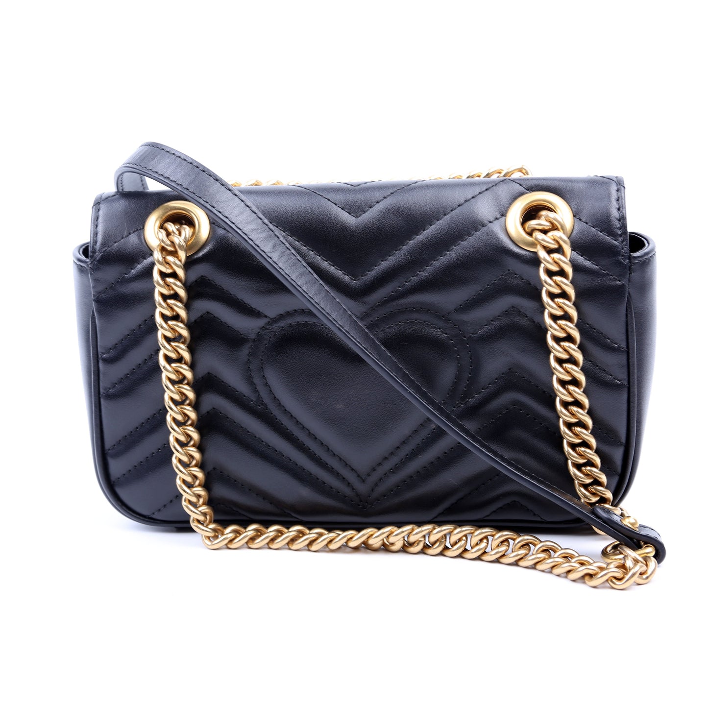 Gucci Marmont Leather Black Mini Flap Shoulder Bag Black 4