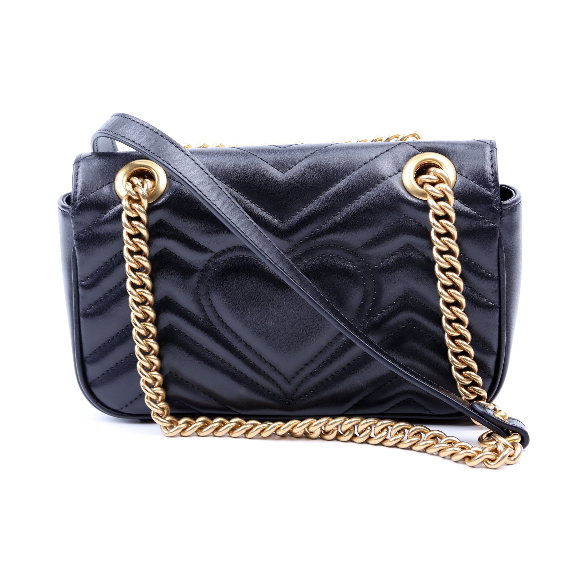 Gucci Marmont Leather Black Mini Flap Shoulder Bag Black 4