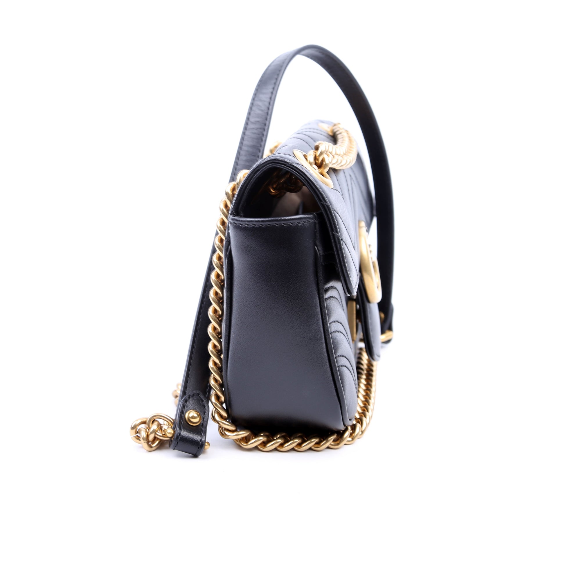 Gucci Marmont Leather Black Mini Flap Shoulder Bag Black 4