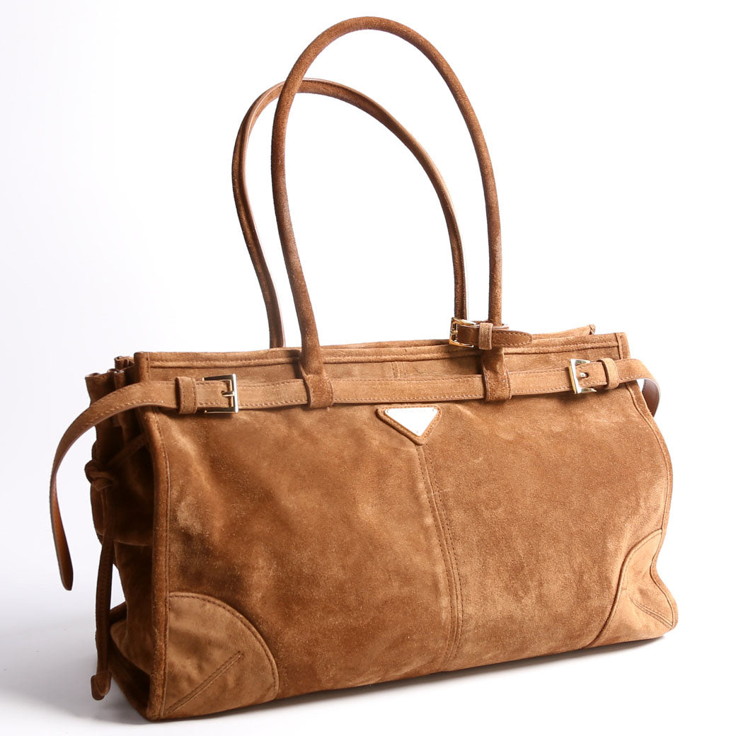Prada Bonnie Shoulder Bag Suede Brown
