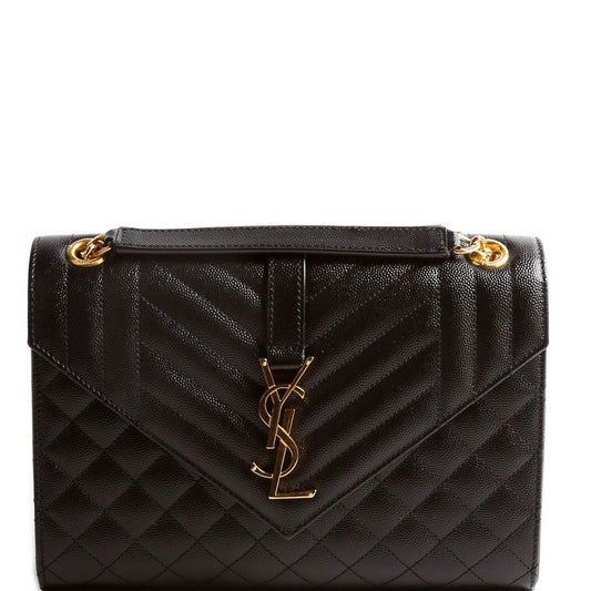 YSL Saint Laurent Envelope Triquilt Bag Black Small Travel Bag Triquilt 600195 Black