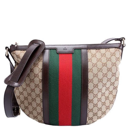 Gucci GG Web Half Moon Canvas Shoulder Bag Hobo 1