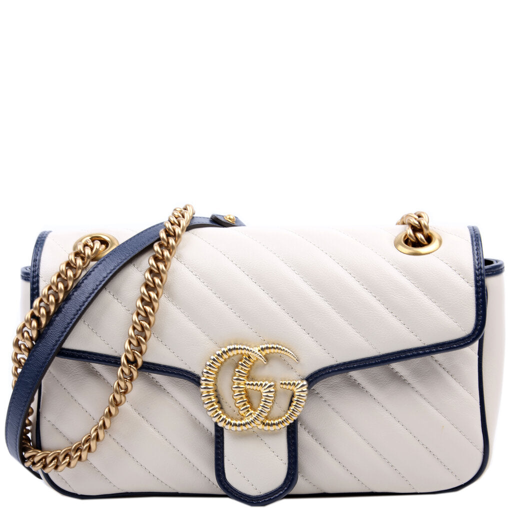 Gucci Marmont Torchon Ivory Navy Small Flap Shoulder Bag