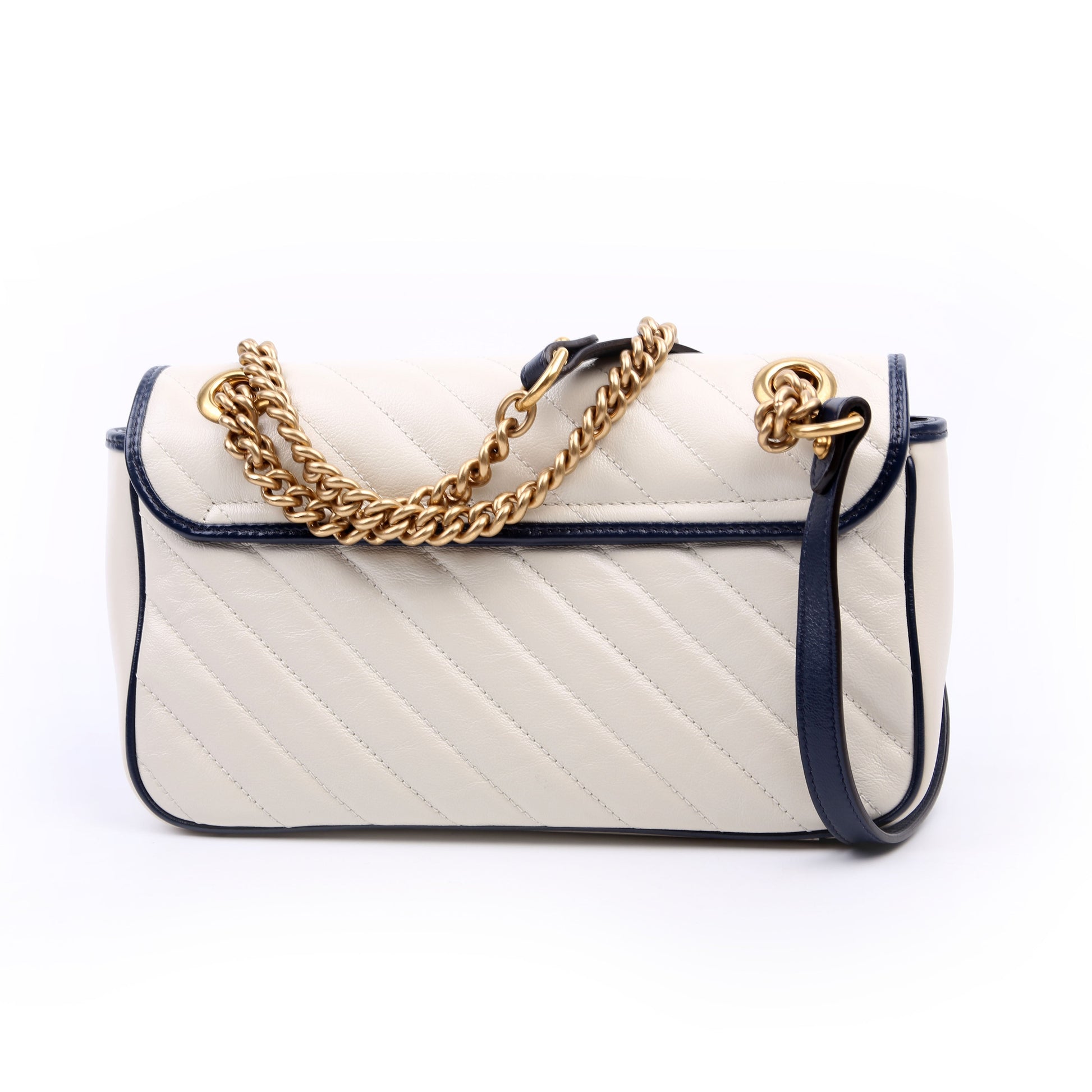 Gucci Marmont Torchon Ivory Navy Small Flap Shoulder Bag