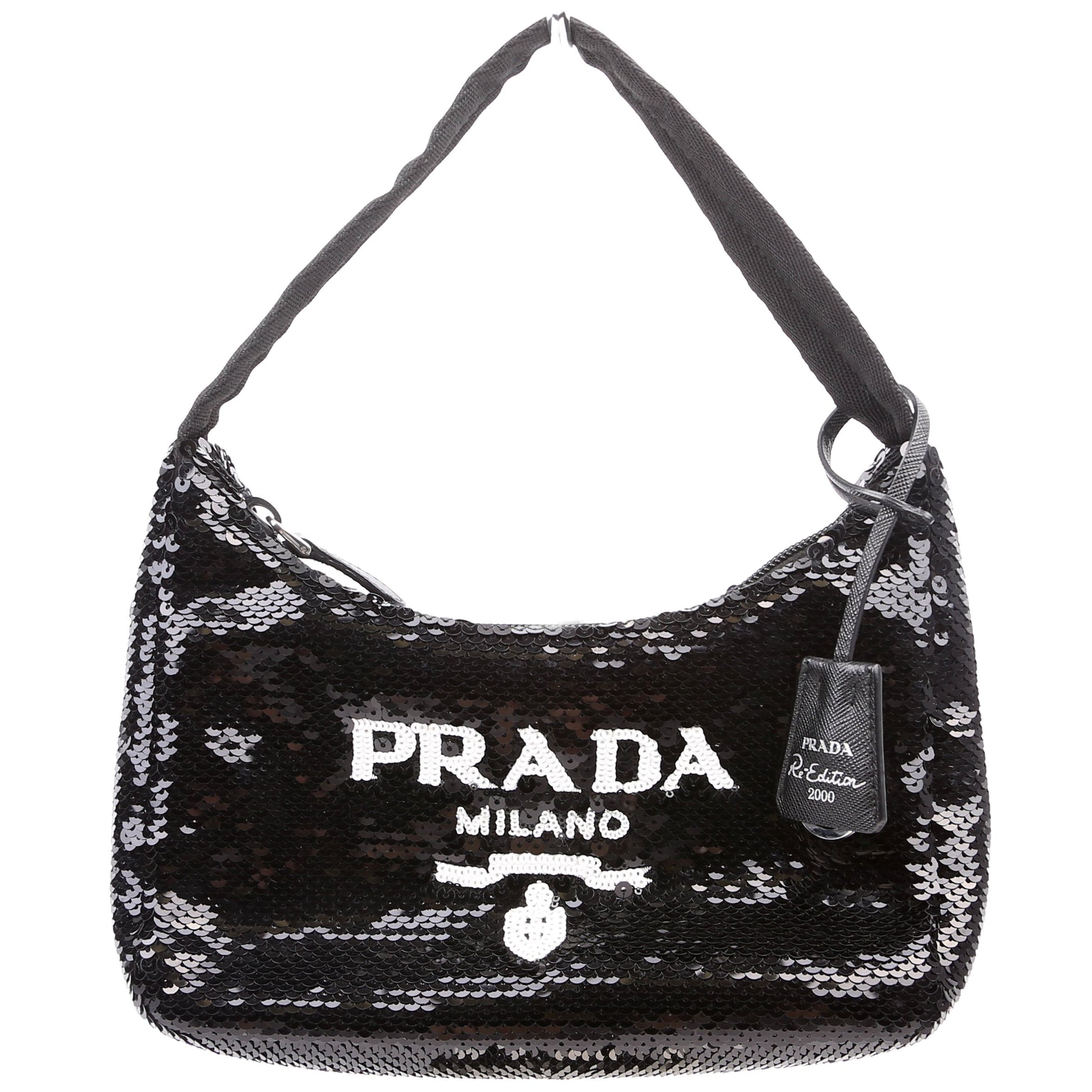 Prada Re Edition Sequin Bag Black White Travel Bag