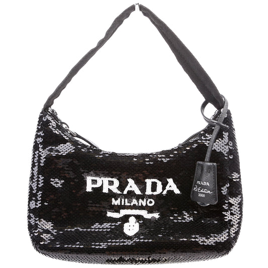 Prada Re Edition Sequin Bag Black White Travel Bag