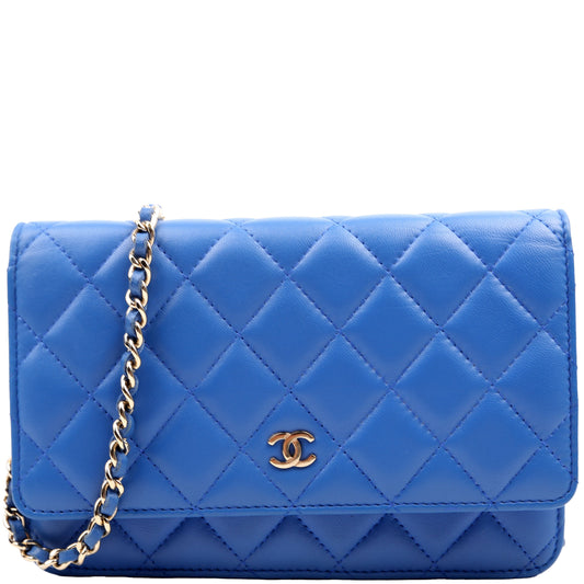 Chanel WOC Classic Quilted Lambskin Blue Clutch Bag