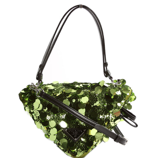 Prada Paillettes Triangle Crossbody Bag Green
