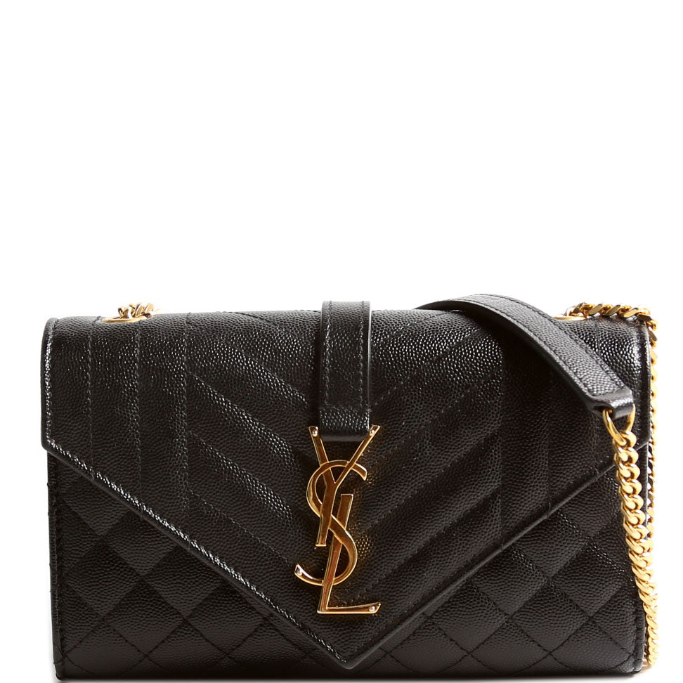 YSL Saint Laurent Envelope Triquilt Bag Black Small Travel Bag