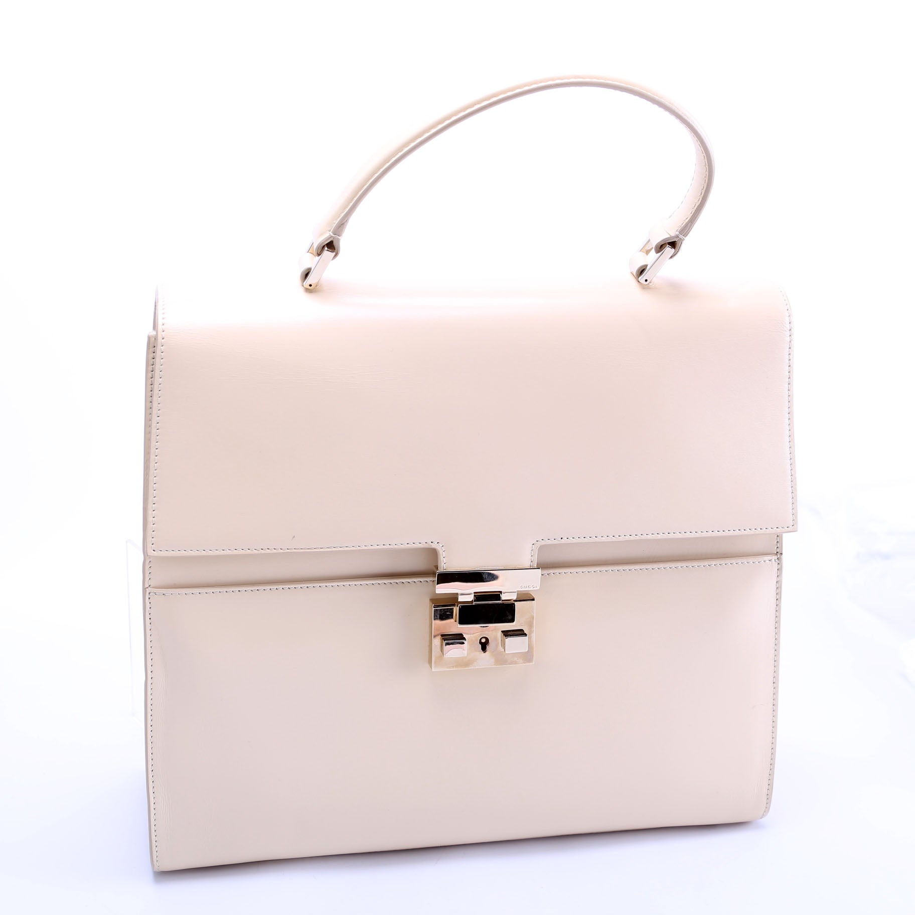 Gucci 001- Lady Lock Leather Beige Top Handle Travel Bag