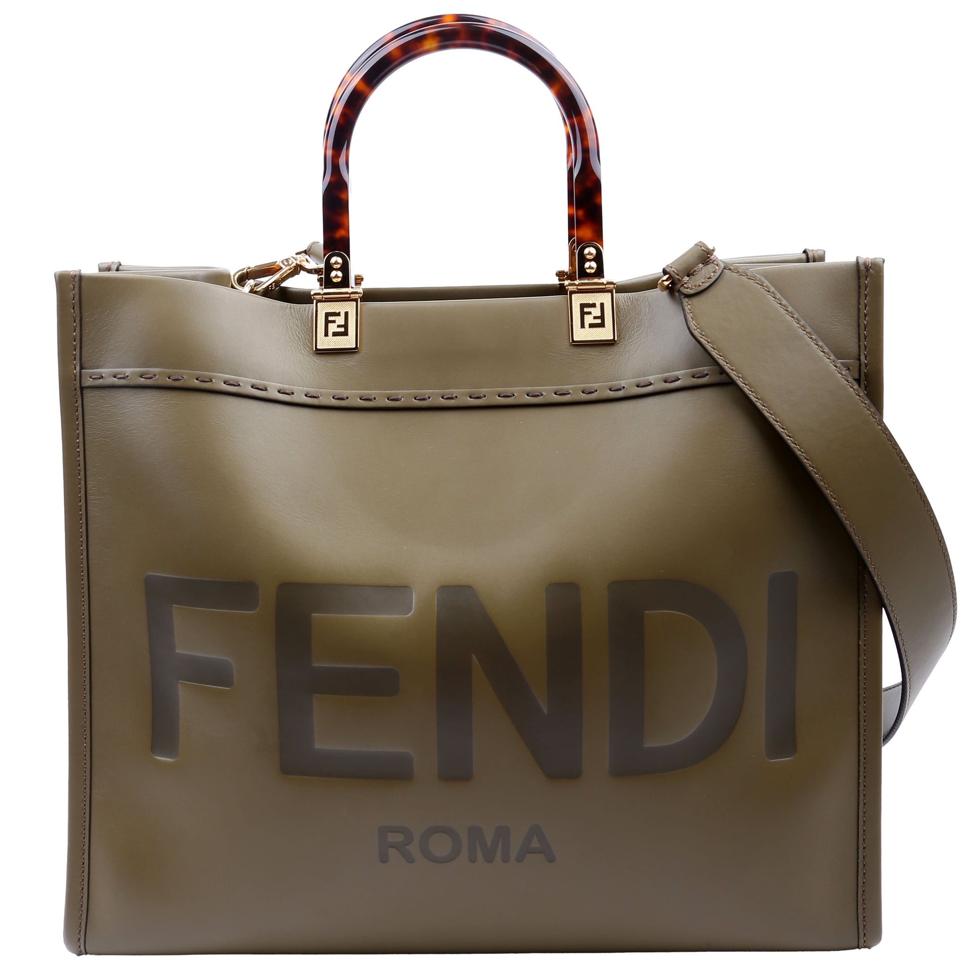 Fendi 8Bh386 Sunshine Shopper Bag Leather Green Medium Travel Bag
