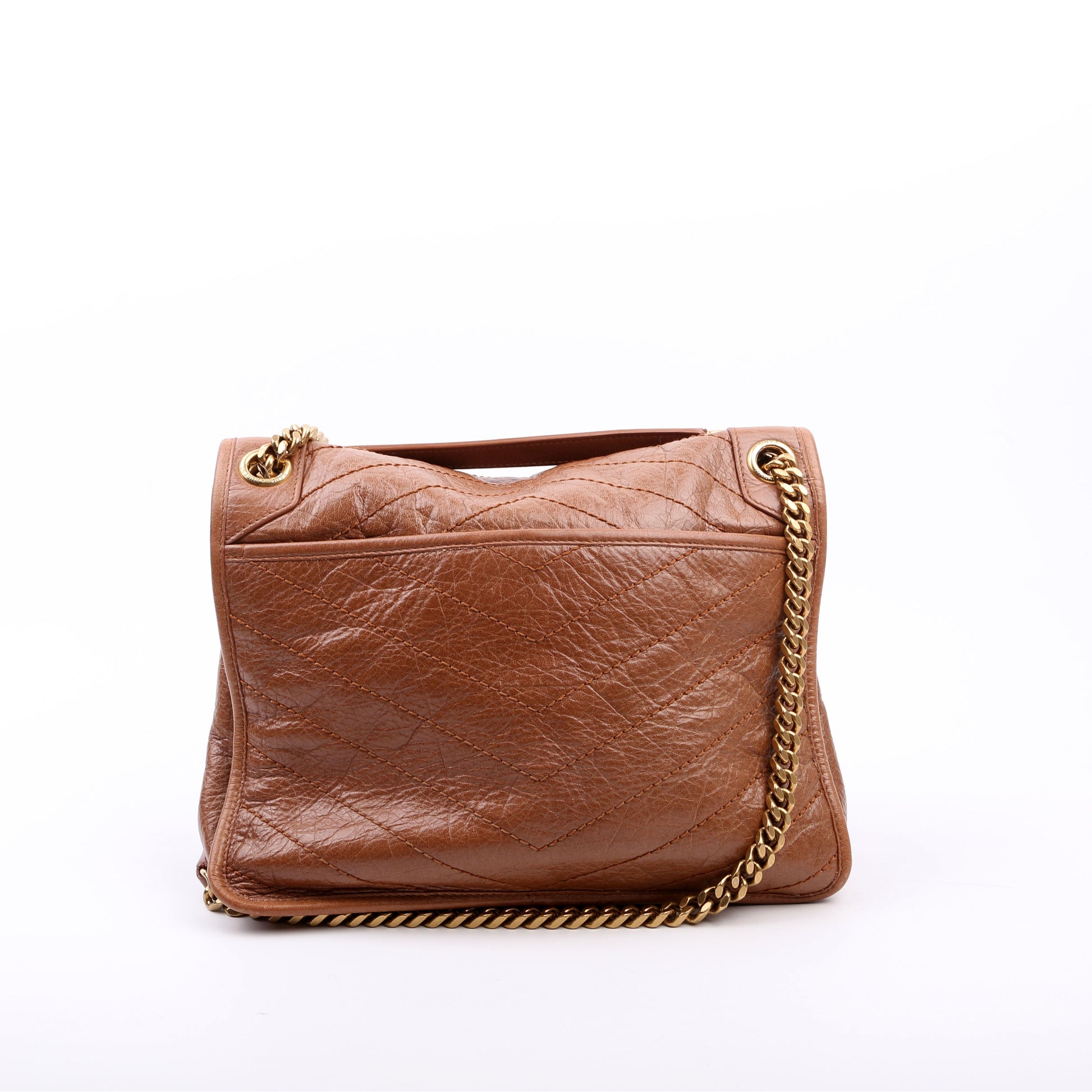 YSL Saint Laurent Niki Crinkle Bag Leather Brown Medium Travel Bag