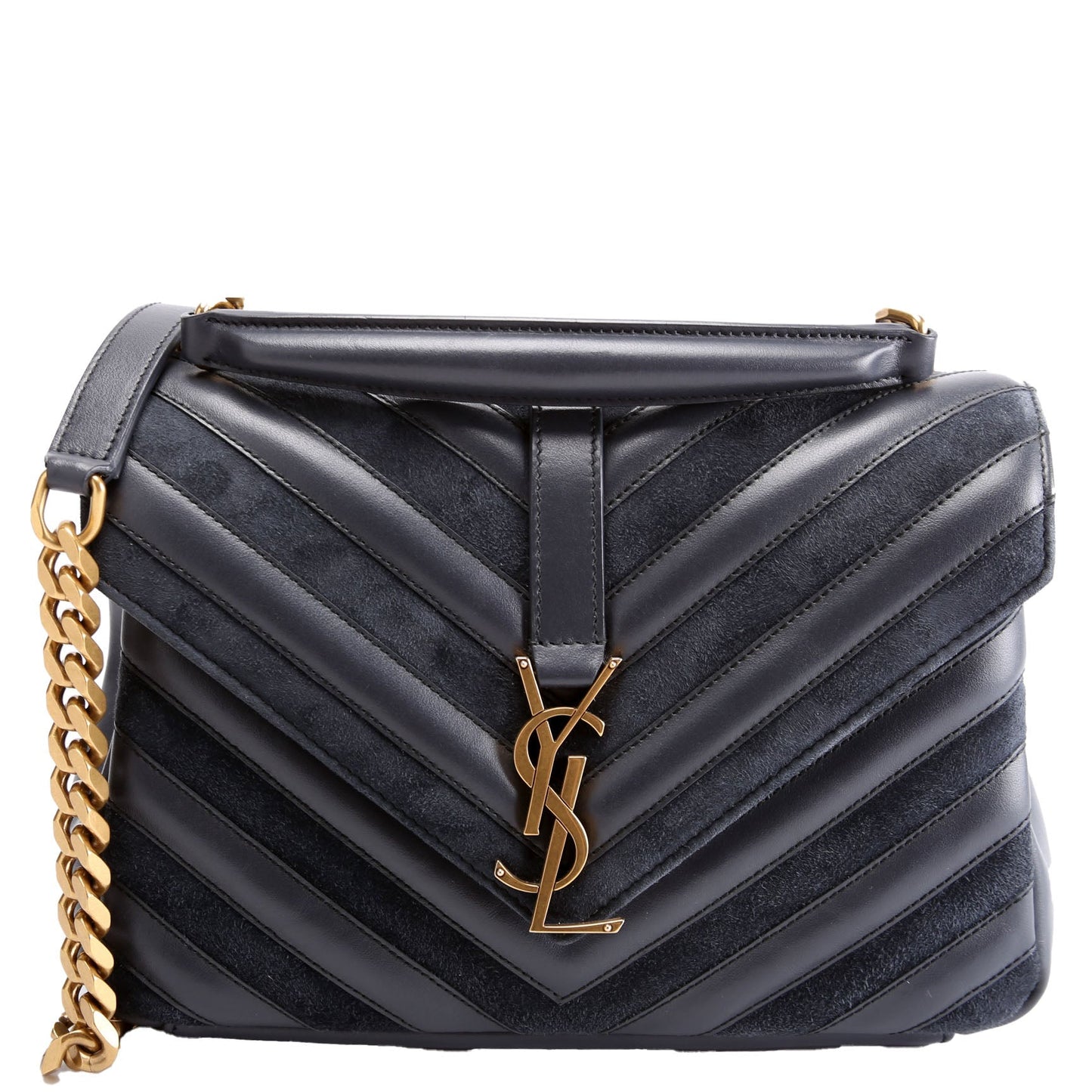 YSL Saint Laurent College Medium Navy Bag Leather Suede Travel Bag