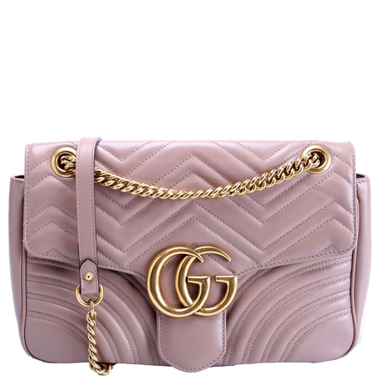 Gucci Marmont Nude Leather Medium Shoulder Bag