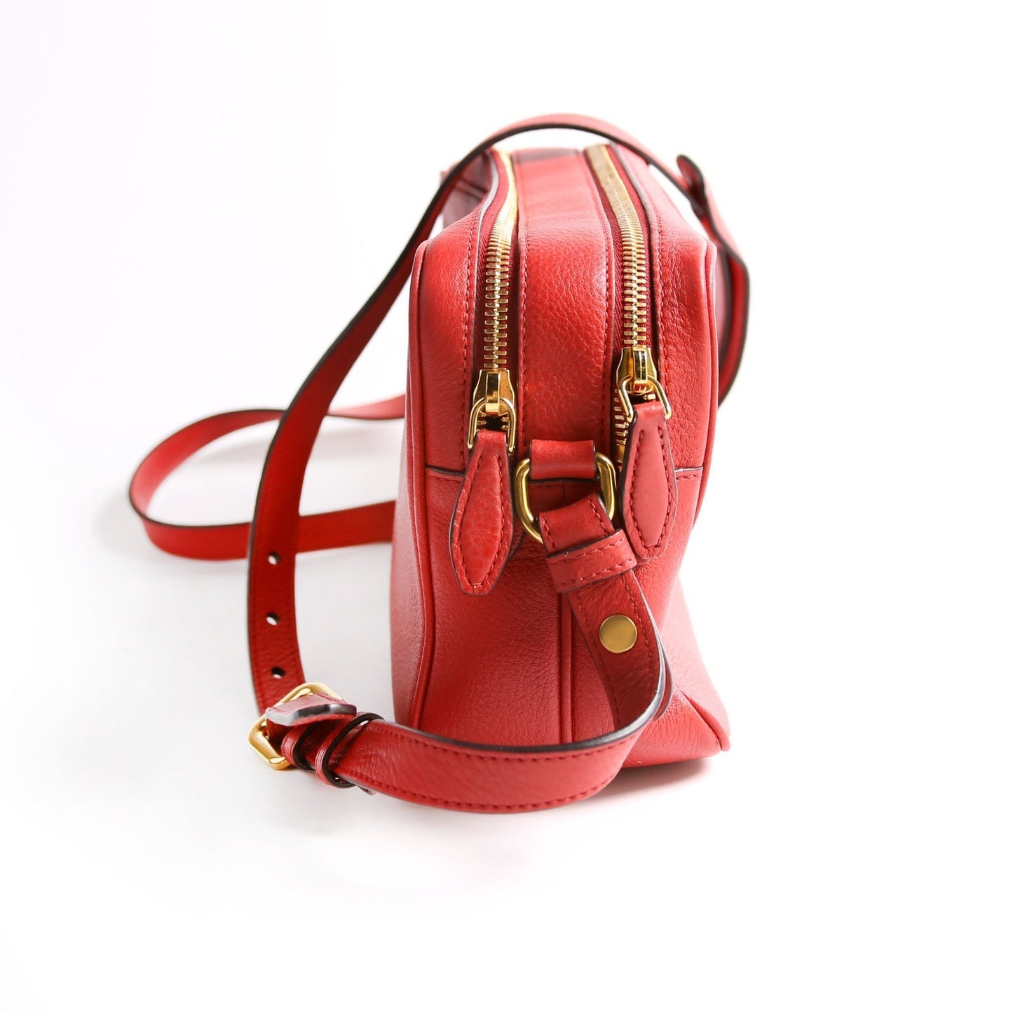 Prada Vitello Daino Double Zip Camera Bag Red Gold Travel Bag