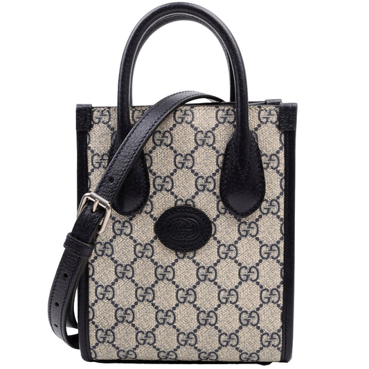 Gucci Interlocking G Beige Navy Mini Tote Bag
