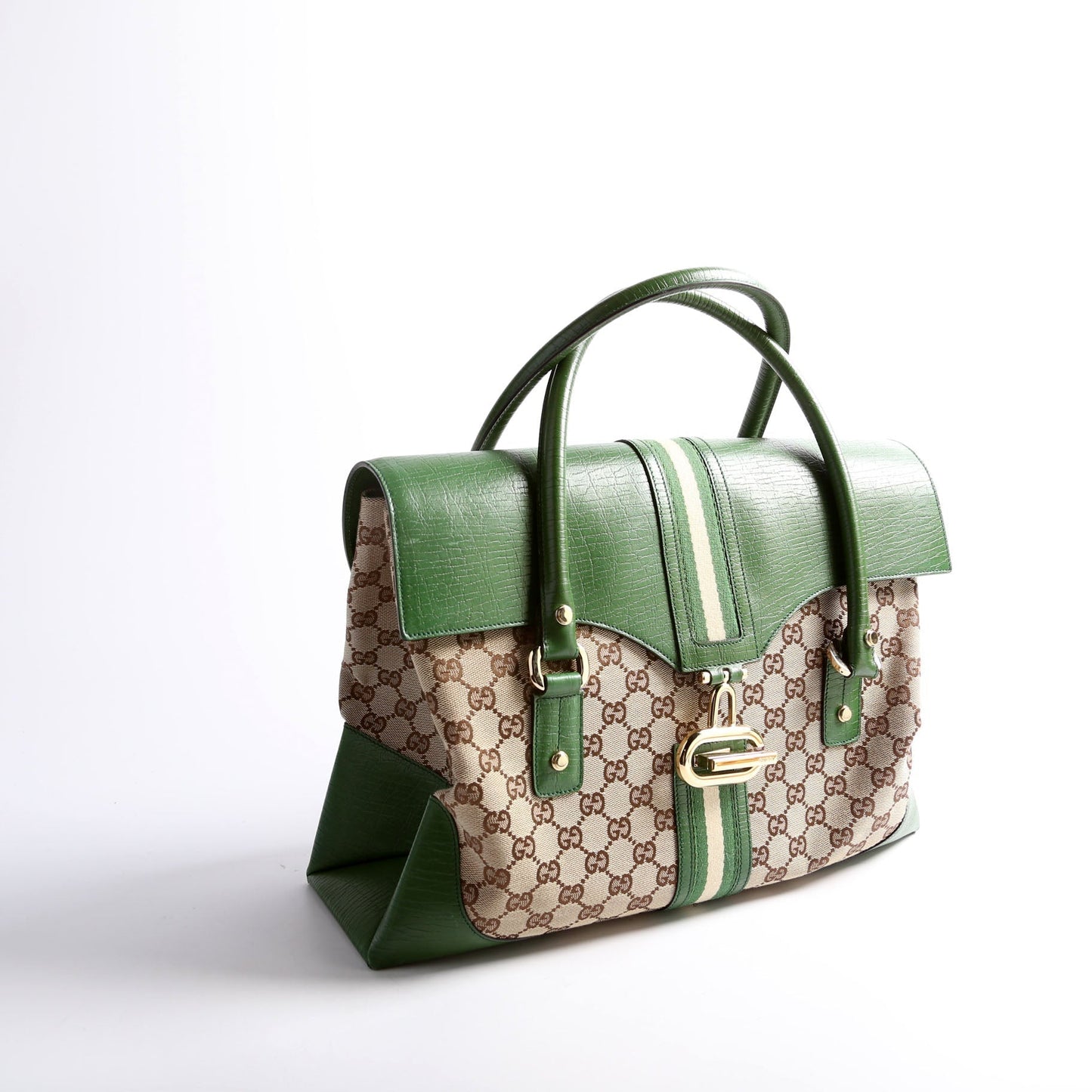 Gucci GG Supreme Brown Green Top Handle Handbag