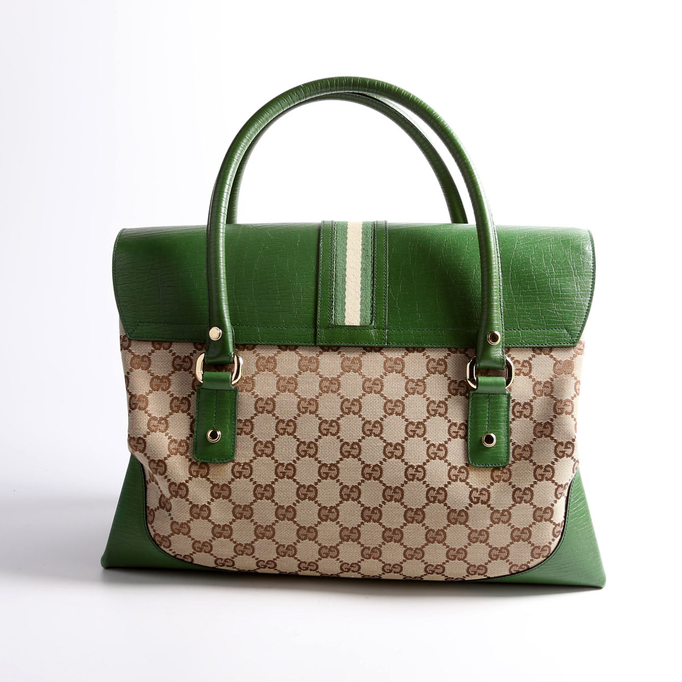 Gucci GG Supreme Brown Green Top Handle Handbag