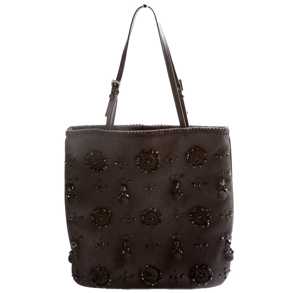 Prada Beaded Top Handle Bag Black Mini Travel Bag