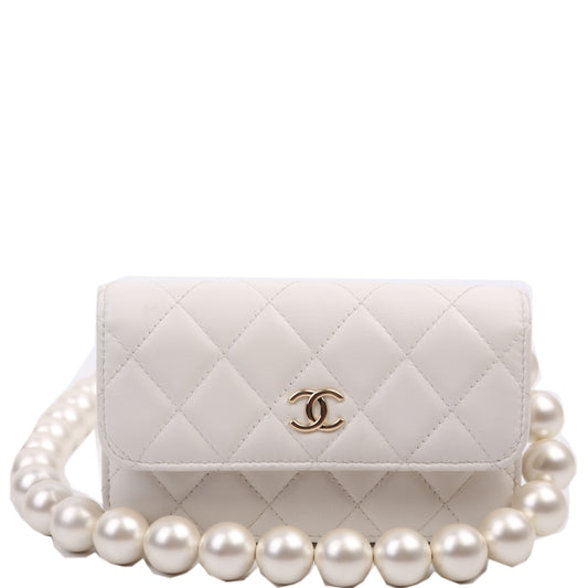 Chanel Maxi Pearls WOC Lambskin 30M White Clutch Bag