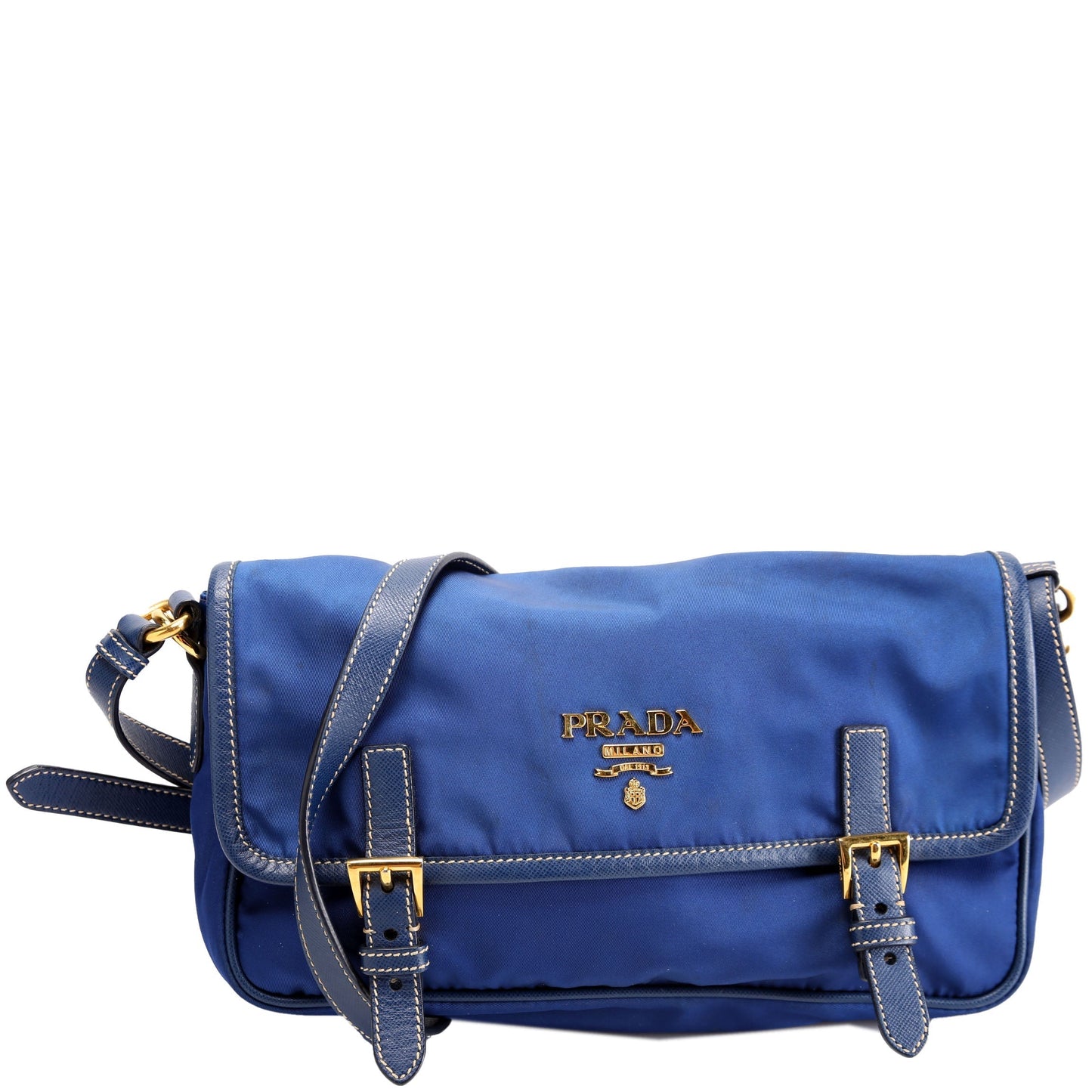 Prada Tessuto Saffiano Buckle Messenger Bag Nylon Blue Travel Bag