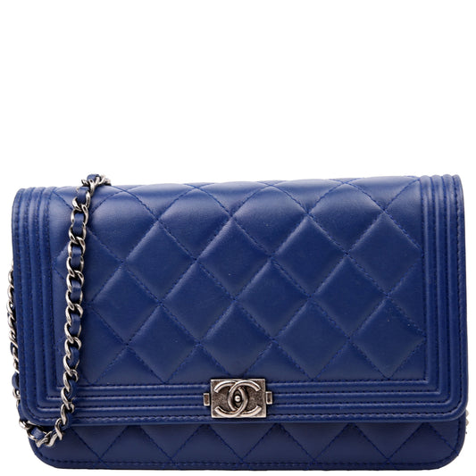 Chanel WOC Boy Lambskin Blue Clutch Bag