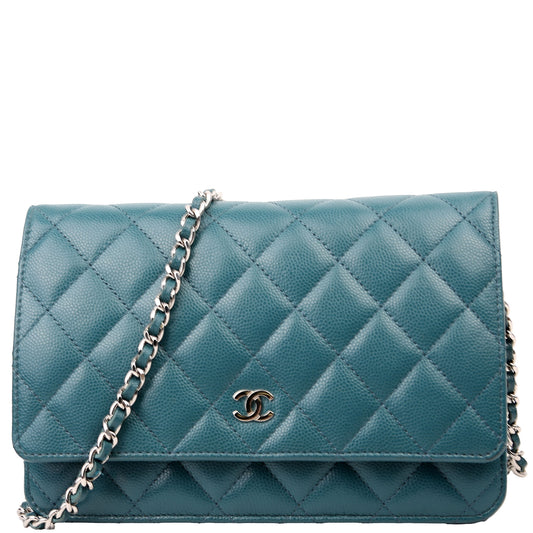 Chanel WOC Classic Quilted Caviar Teal Clutch Bag