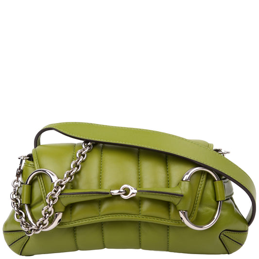 Gucci Vertical Maxi Horsebit Quilted Green Medium Chain Shoulder Bag