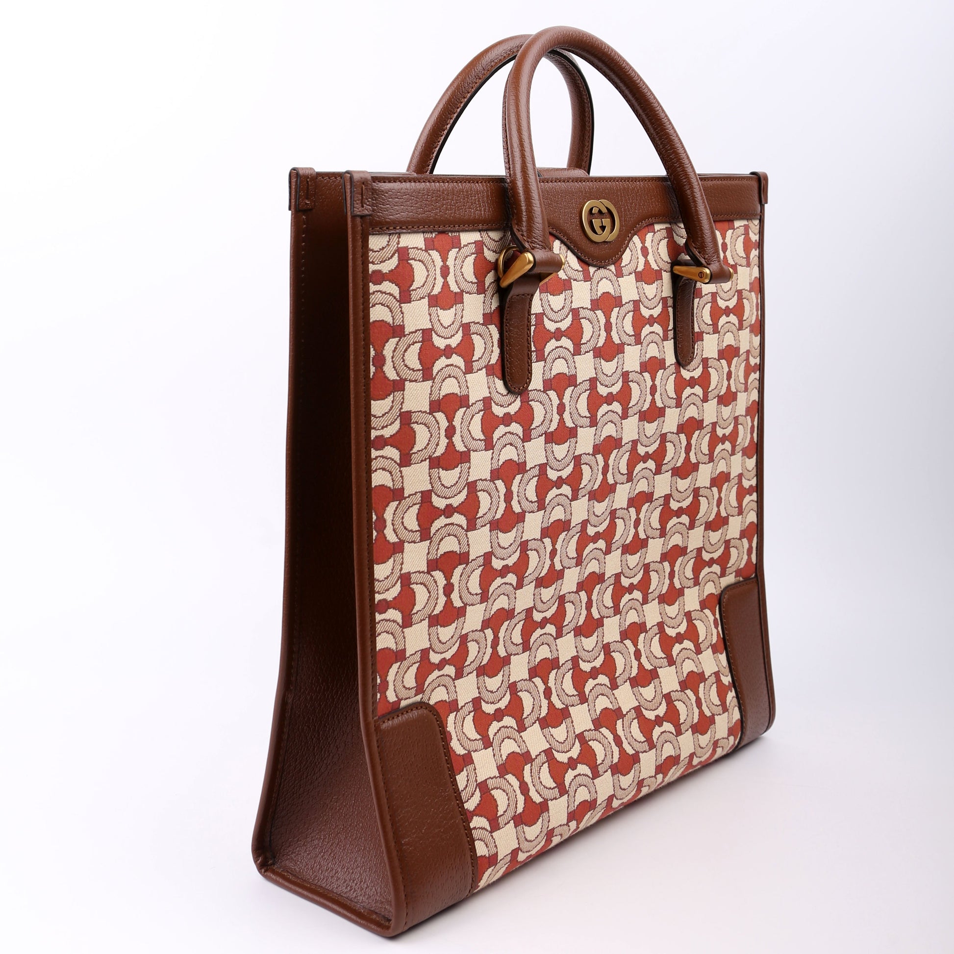 Gucci Interlocking G Jacquard Horsebit Brown Tote Bag