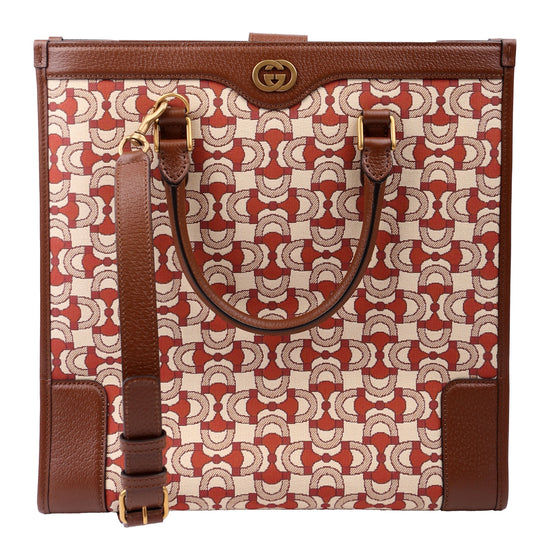 Gucci Interlocking G Jacquard Horsebit Brown Tote Bag