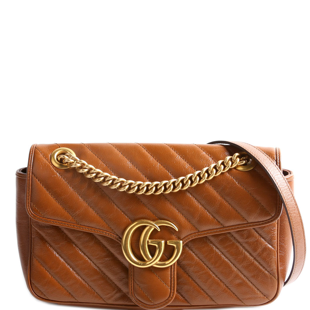 Gucci Marmont Diagonal Leather Brown Small Flap Shoulder Bag