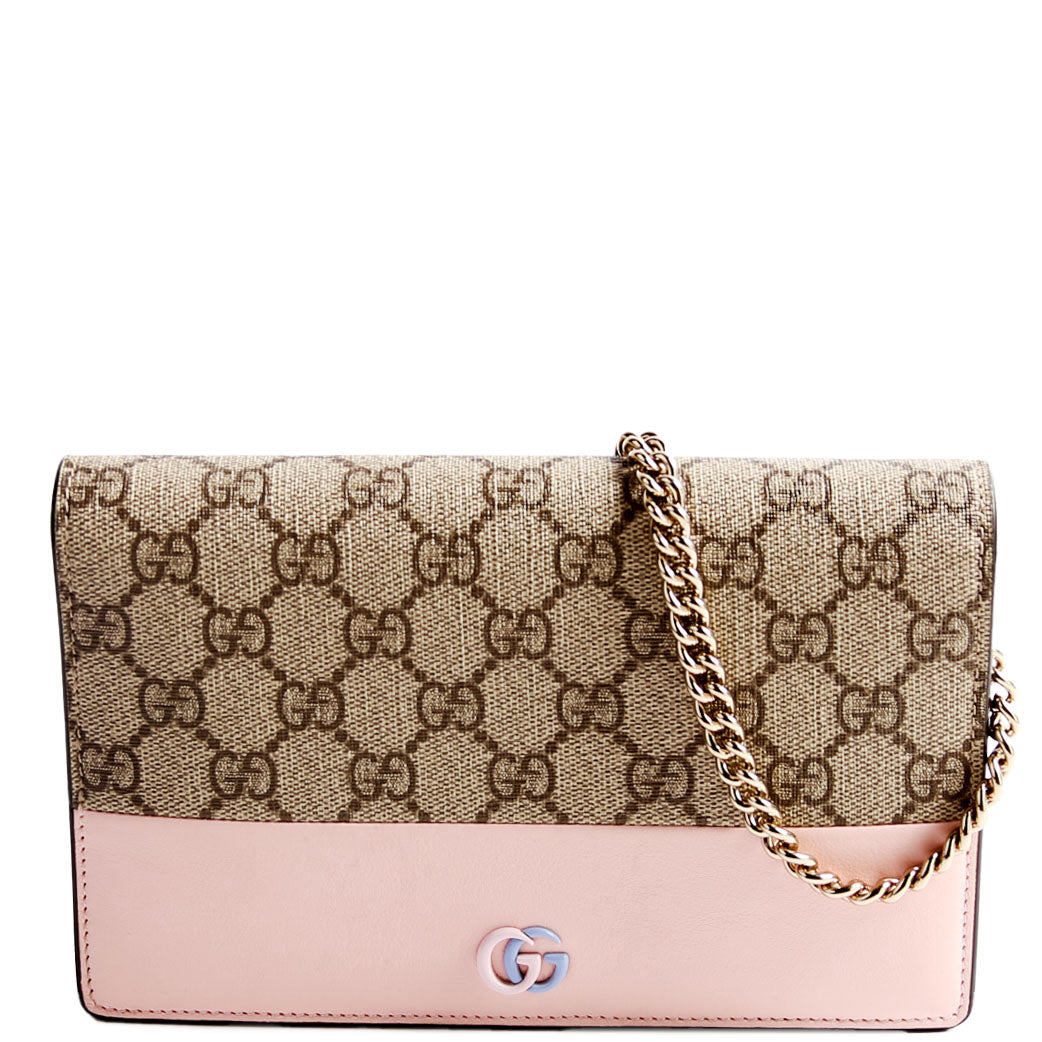 Gucci GG Supreme BI Color On Beige Blue Pink Wallet Case