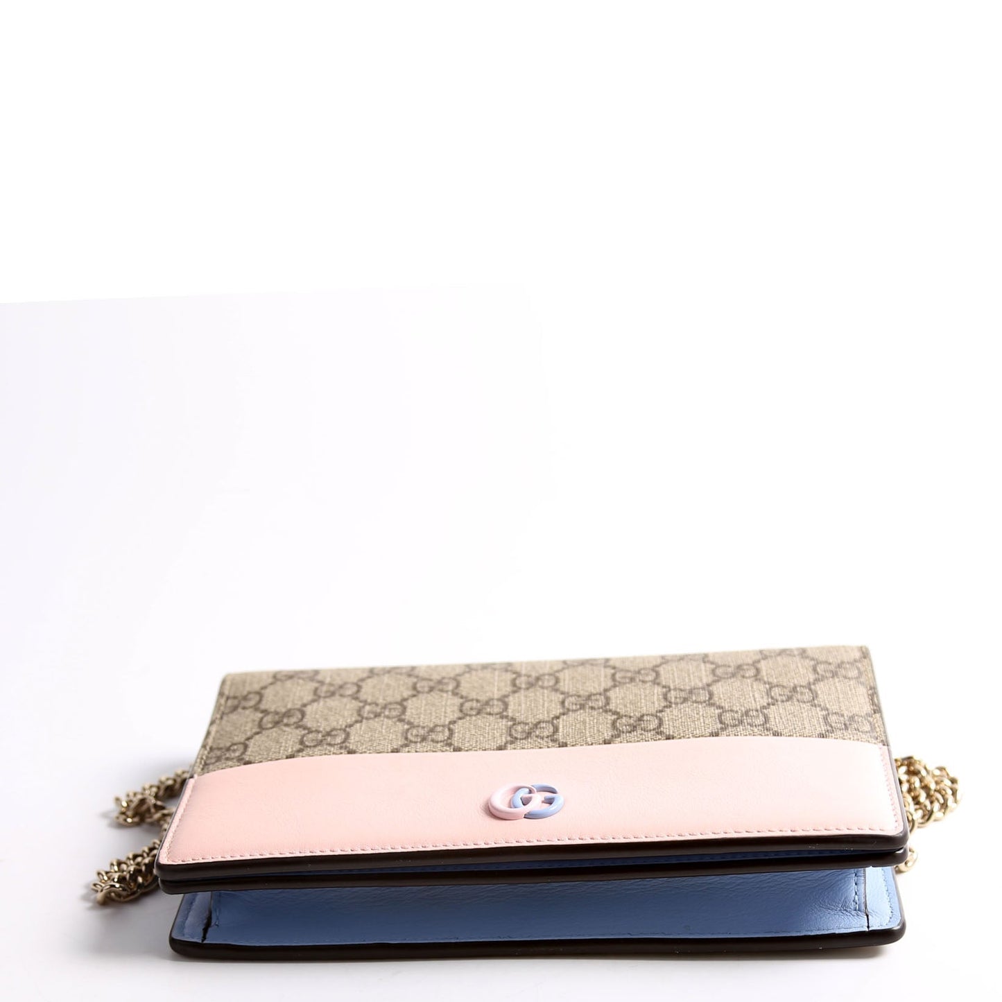Gucci GG Supreme BI Color On Beige Blue Pink Wallet Case
