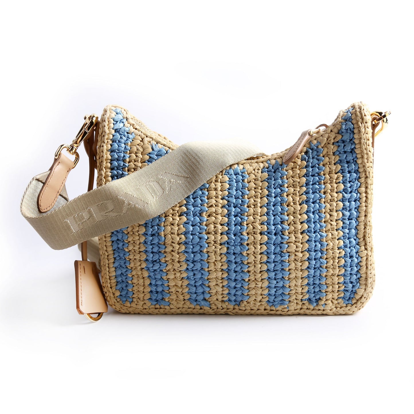 Prada Re Edition Shoulder Bag Raffia Beige Blue Bag