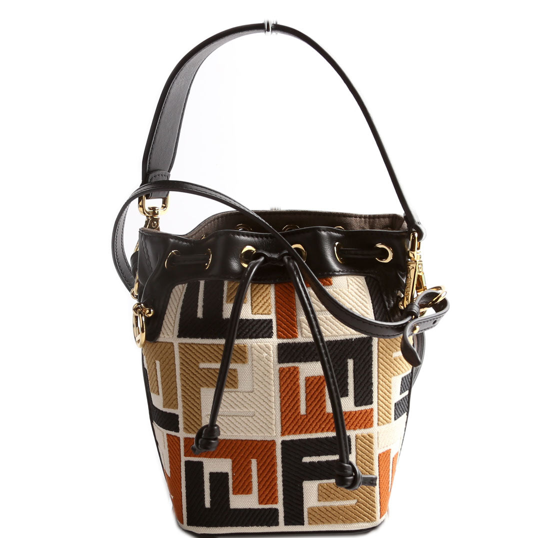 Fendi 8Bs010 Mon Tresor Bucket Ff Bag Leather Canvas Black Bucket Bag