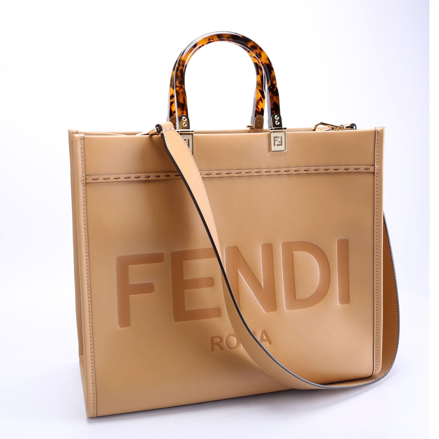 Fendi 8Bh386 Sunshine Shopper Bag Leather Tan Medium Travel Bag