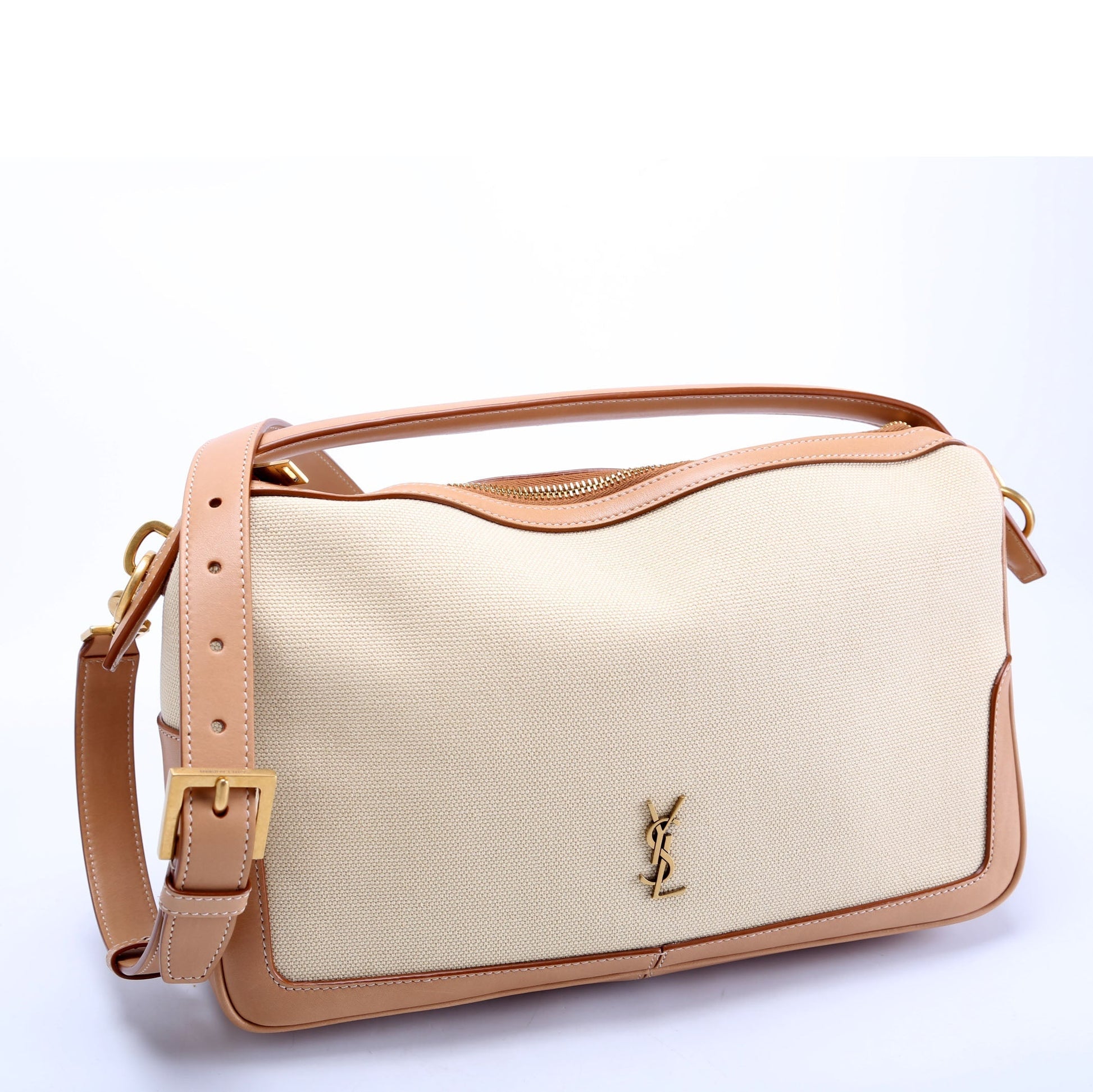 YSL Saint Laurent Saint Laurent Camera Top Handle Tan Bag Leather Canvas Travel Bag