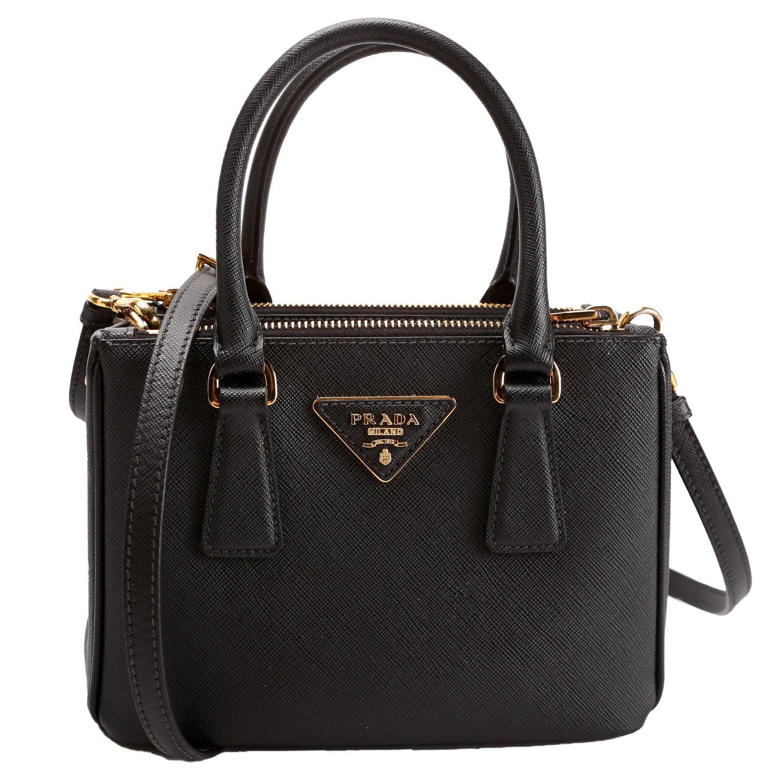 Prada Saffiano Lux Galleria Bag Black Mini Travel Bag