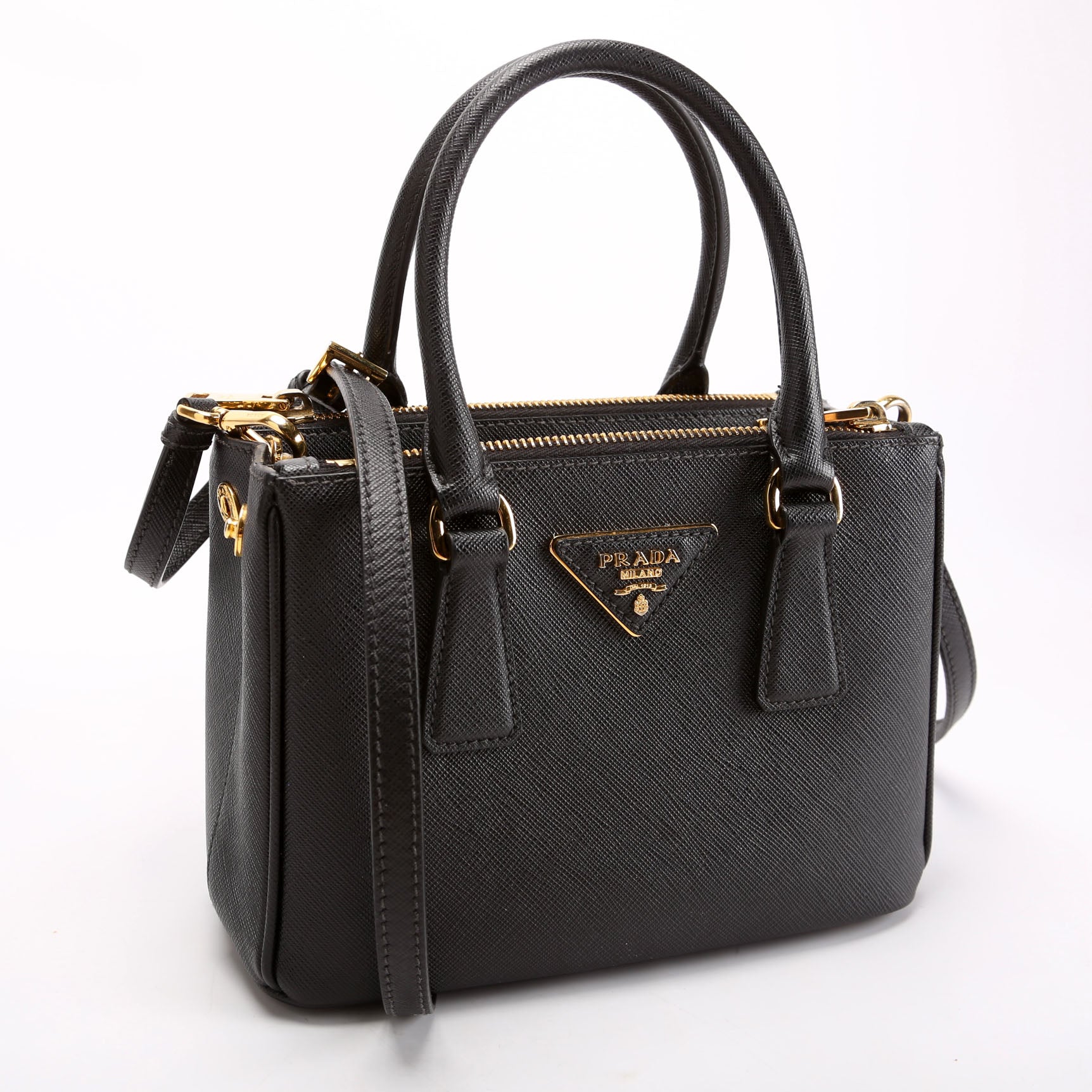 Prada Saffiano Lux Galleria Bag Black Mini Travel Bag