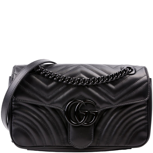 Gucci Marmont Monochrome Leather Black Small Flap Shoulder Bag Black 1
