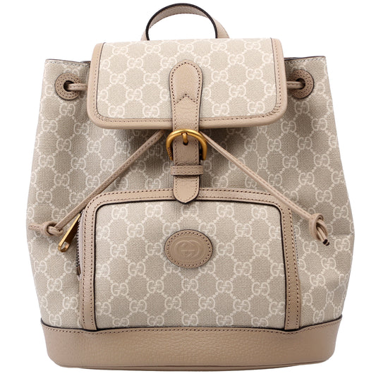 Gucci GG Supreme Buckle Backpack Beige