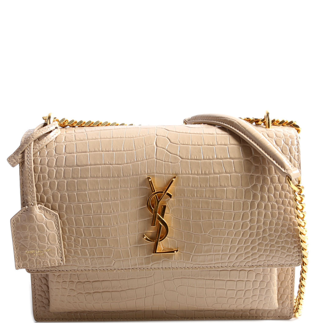 YSL Saint Laurent Sunset Crocodile Embossed Nude Bag Medium Travel Bag