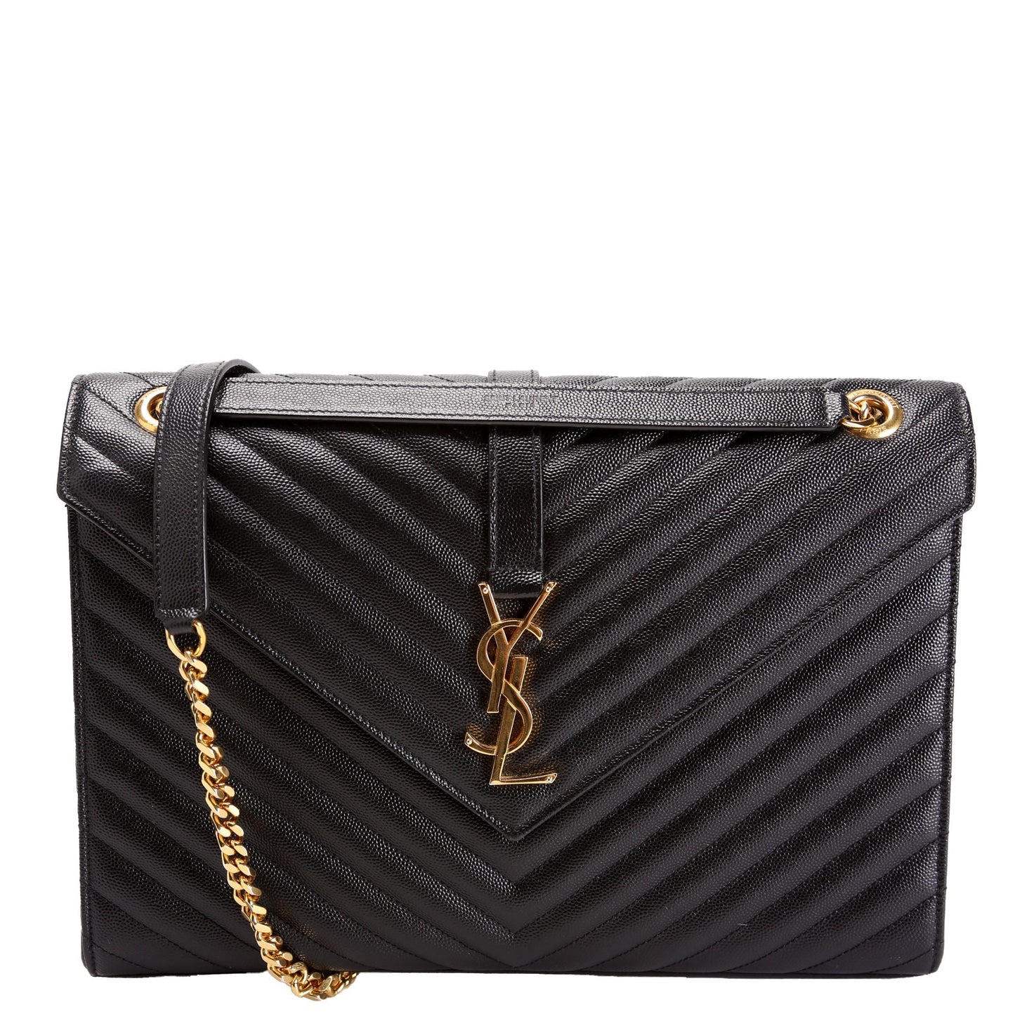 YSL Saint Laurent Envelope Chevron Bag Black Large Travel Bag