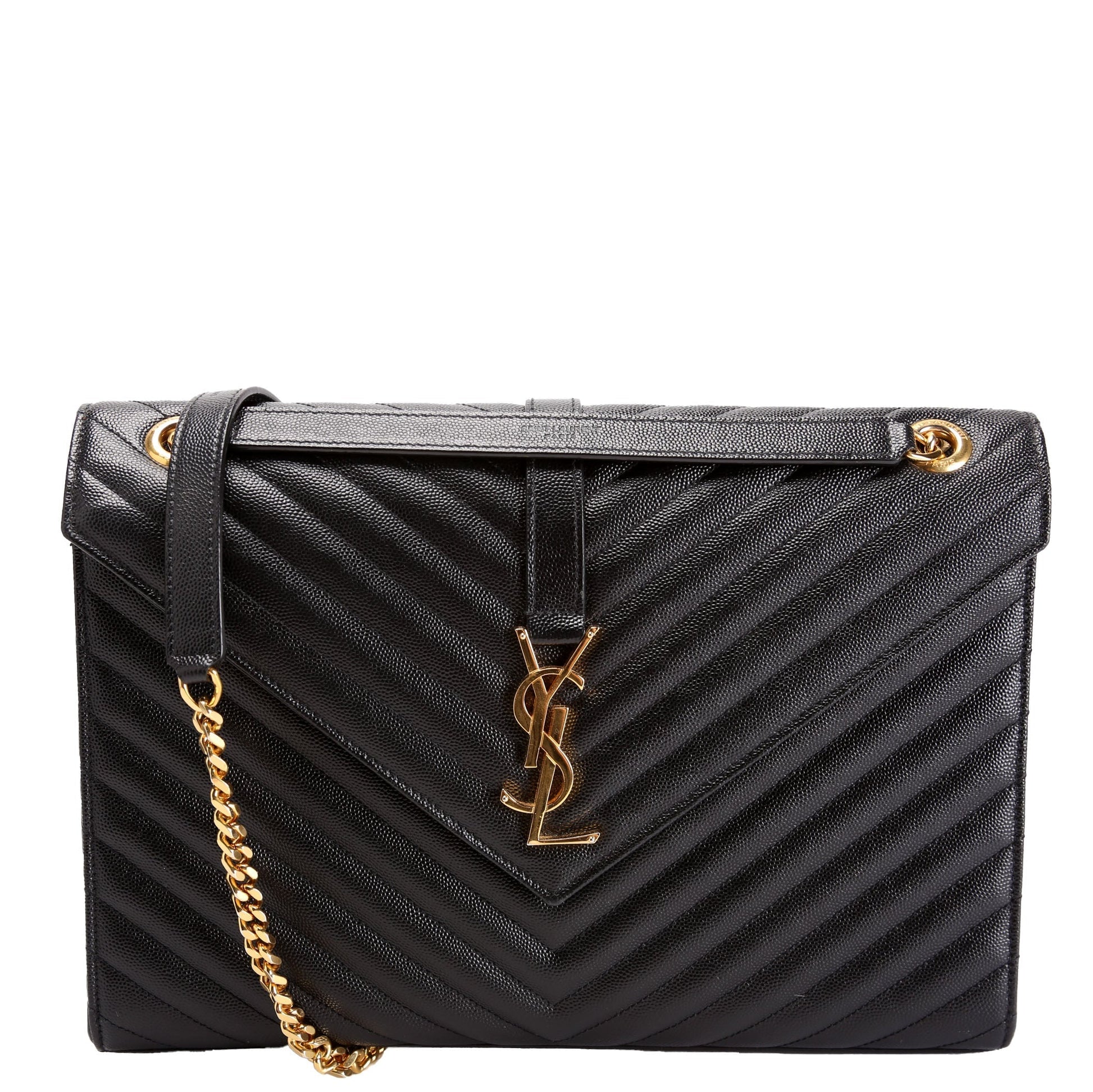 YSL Saint Laurent Envelope Chevron Bag Black Large Travel Bag