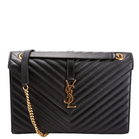 YSL Saint Laurent Envelope Chevron Bag Black Large Travel Bag