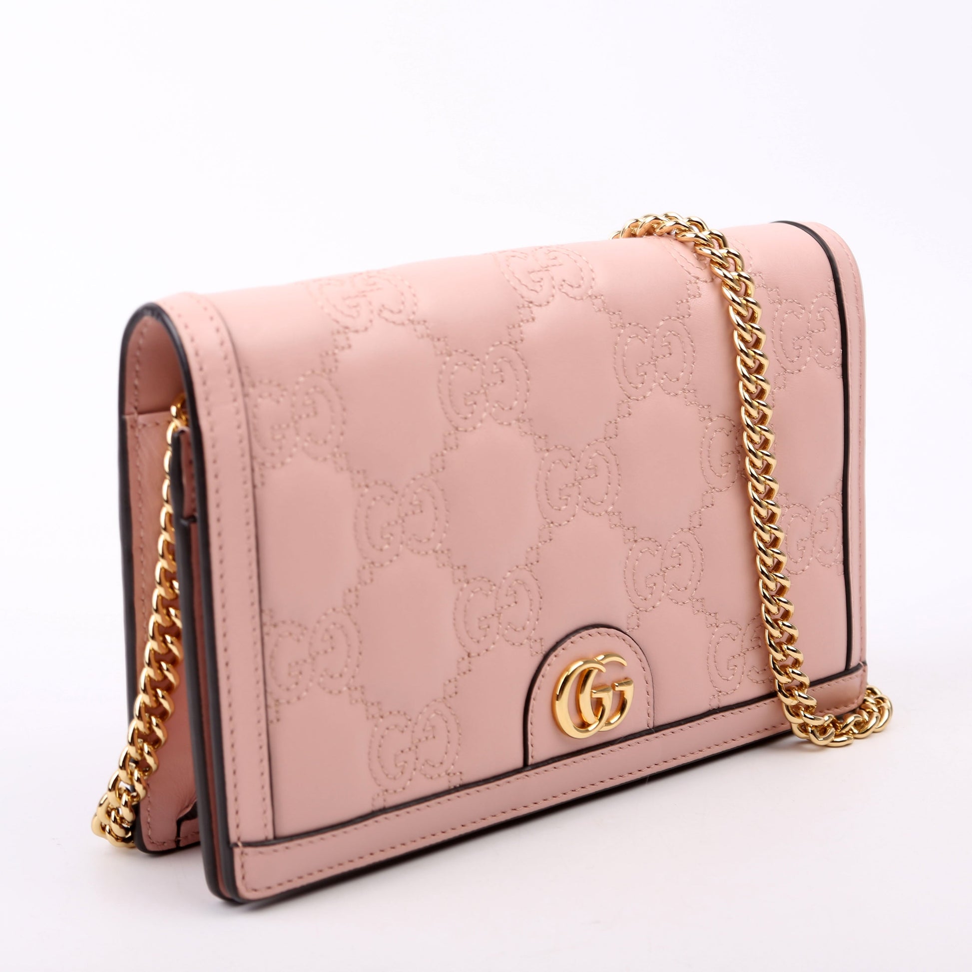 Gucci GG Matelasse Pink Chain Wallet Case