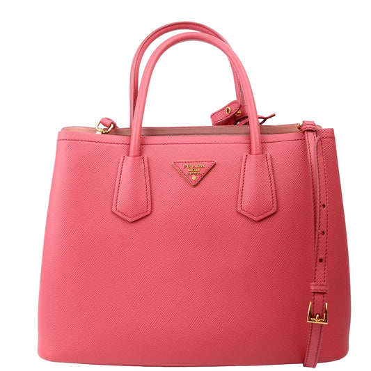 Prada Saffiano Cuir Double Bag Pink Medium Travel Bag