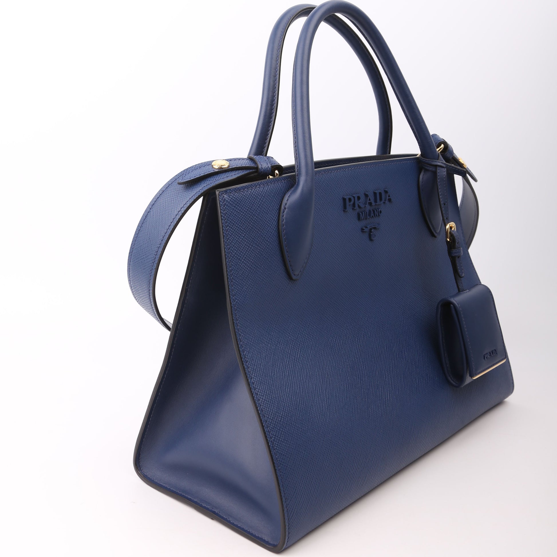Prada Monochrome Saffiano Cuir Bag Blue Medium Travel Bag